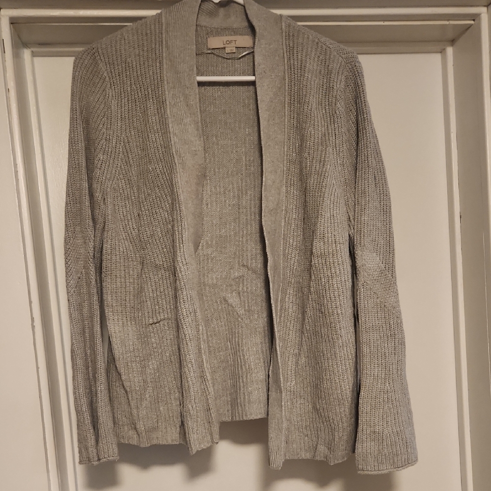 LOFT Light Gray Open-Front Cardigan